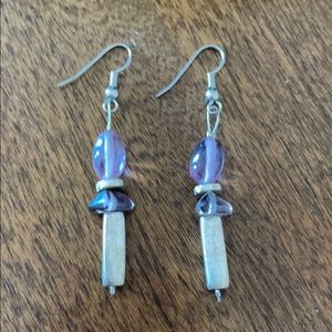 Silver Bead Amethyst Stone Hook Earrings